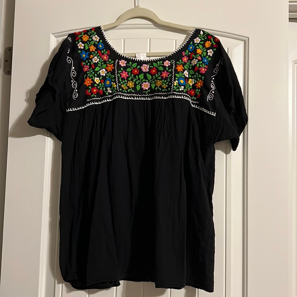 Mexican embroidered top Black XL